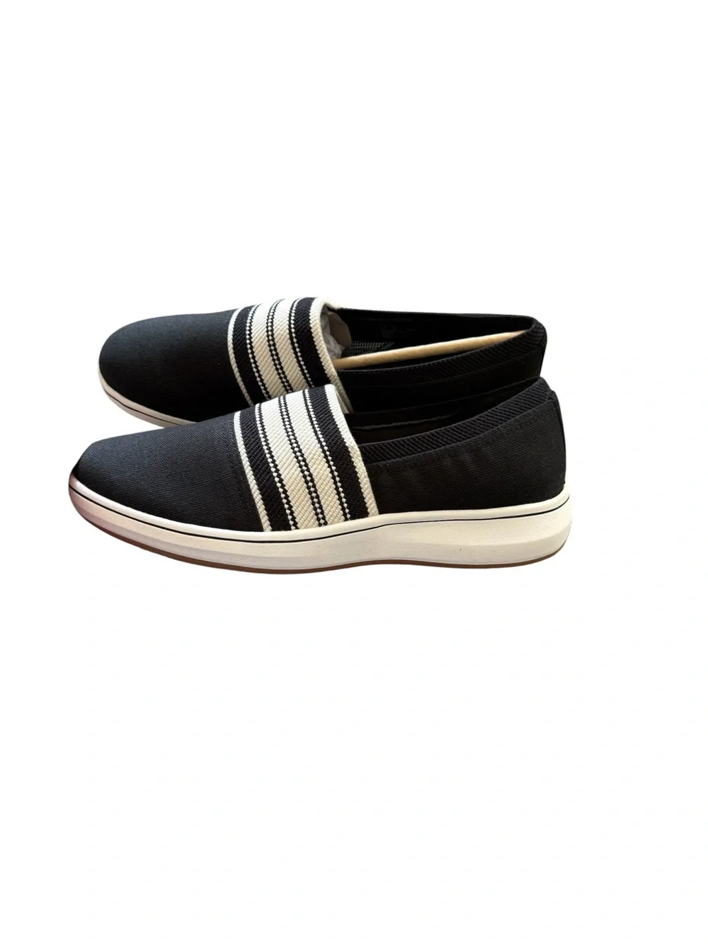Clarks NIB Breezy Sky Mist Black Canvas Slip-On Loafers